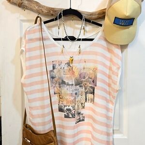 3 for $20 ☢️Shirt,white,peach/pink,stripe,graphic size: EUR 38